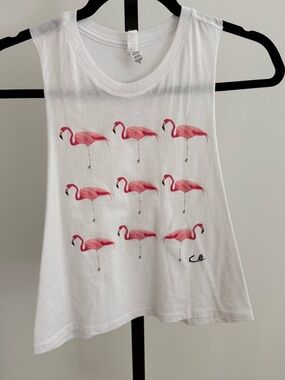 White Tank Top with Pink Flamingo Pattern